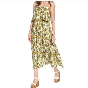 Leith deep pleated ivory green dress
